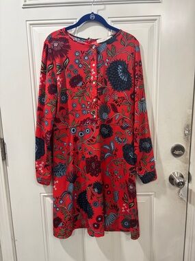 LOFT Red Floral Long-Sleeve A-Line Dress Size 12